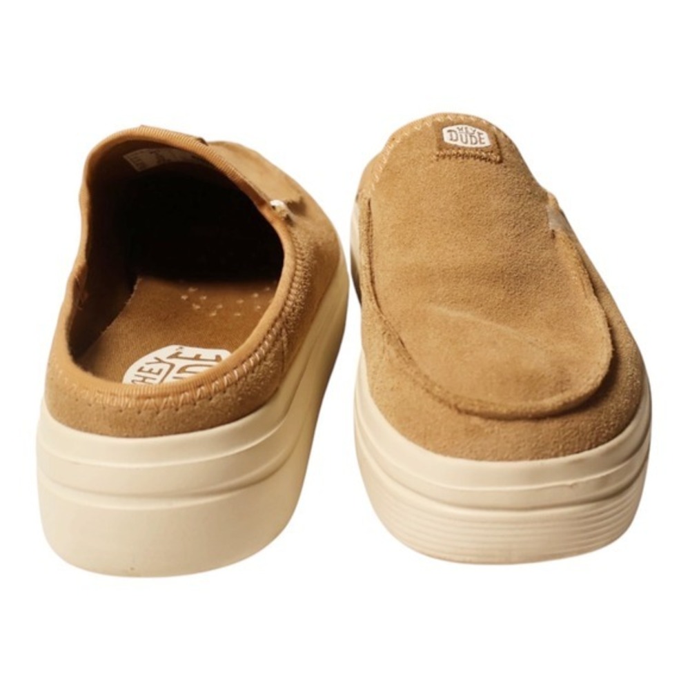 HEY DUDE Austin Lift Classic Tan Suede Platform Mule Slip On Clogs Size 7 - Picture 9 of 13